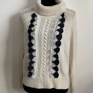 J Crew Embellished Cream and Black Turtleneck Sweater (M)